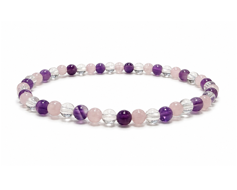 Amethyst Rock Crystal Rose Quartz A Bead Bracelet 4mm