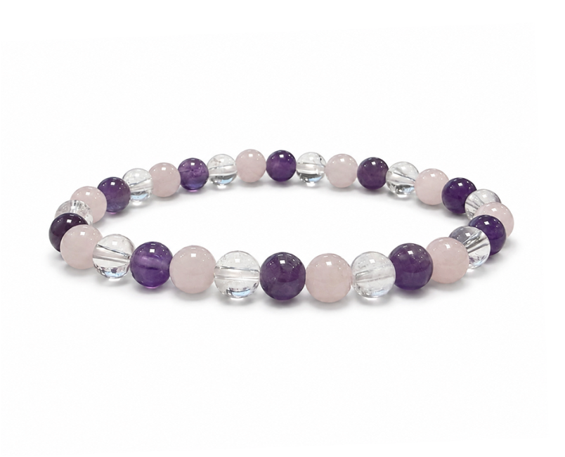 incense at Amethyst Rock Crystal Rose Quartz A Bead Bracelet 6-7mm