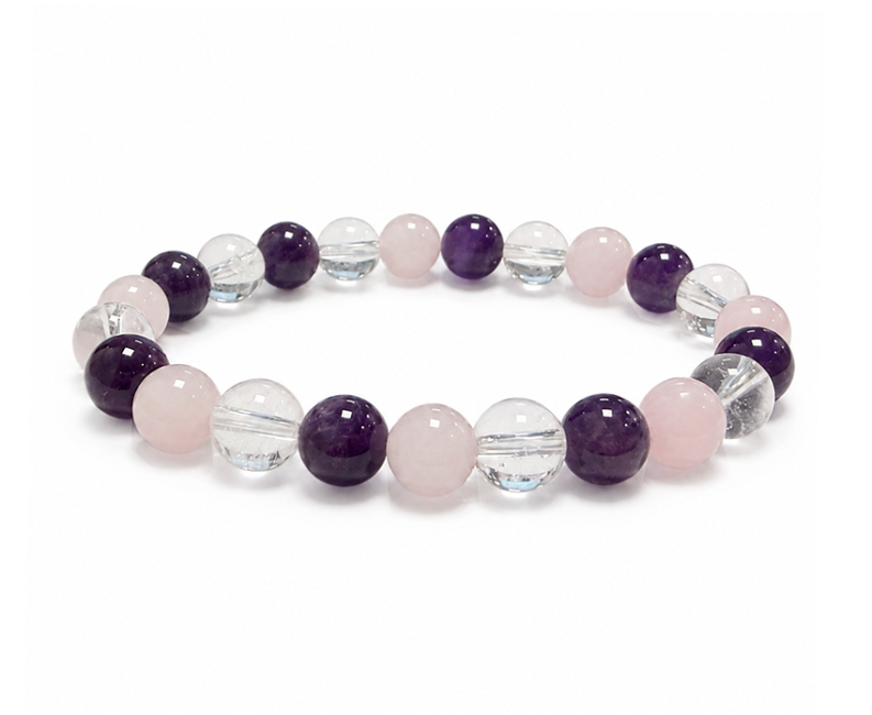 Amethyst Rock Crystal Rose Quartz A Bead Bracelet 8mm