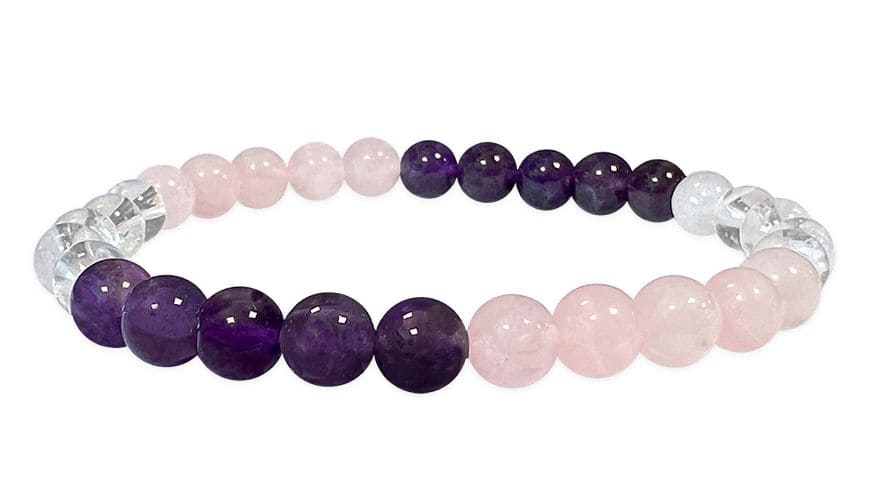 6mm 4 pearls Rock crystal & Amethyst & Rose quartz A Bracelet