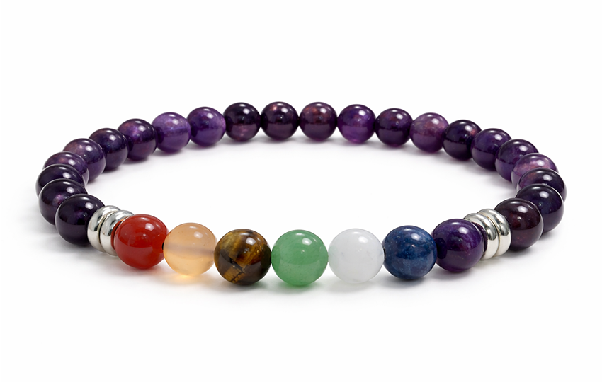 7 chakras Amethyst A 6mm pearls bracelet