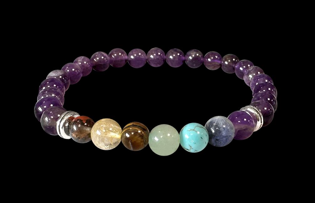 7 chakras Amethyst A 6mm pearls bracelet