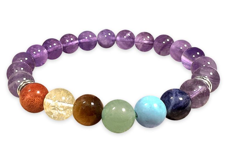 7 chakras Amethyst A 8mm pearls bracelet