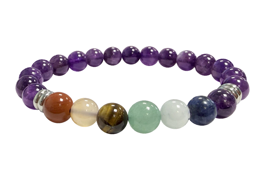 7 chakras Amethyst A 8mm pearls bracelet