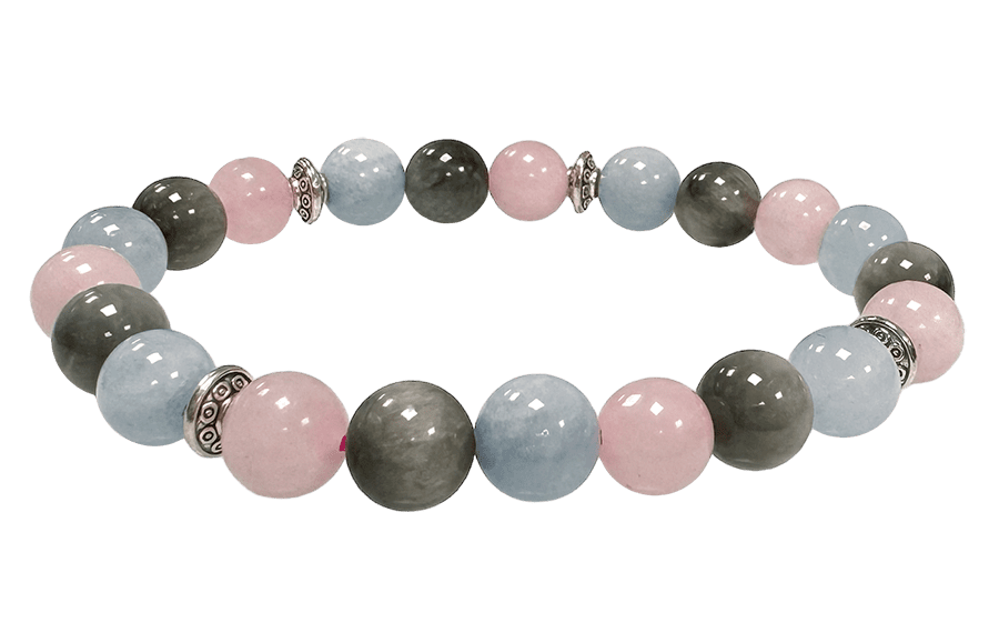 Aquamarine, Rose Quartz, Falcon's eye & Charms A 8mm pearls bracelacet