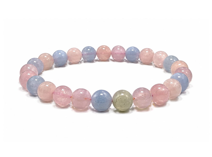 Aquamarine and Morganite Beryl Bracelet A 6-7 mm Beads