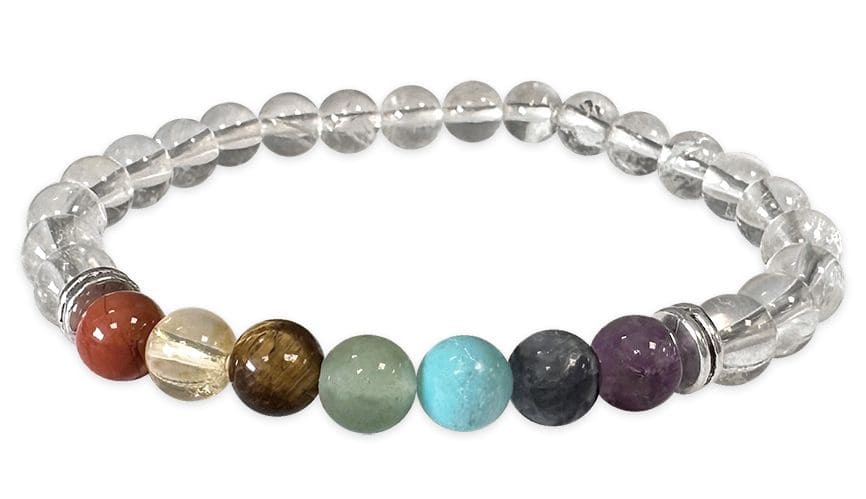 7 chakras Rock crystal A 6mm pearls bracelet