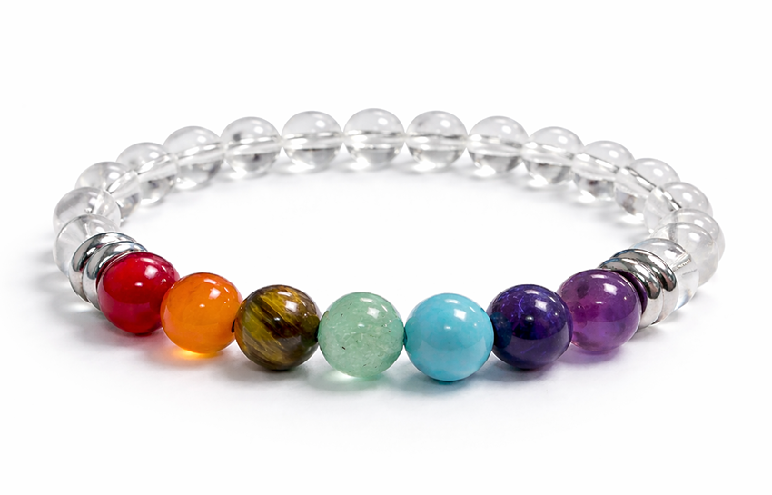 7 chakras Rock crystal A 6mm pearls bracelet