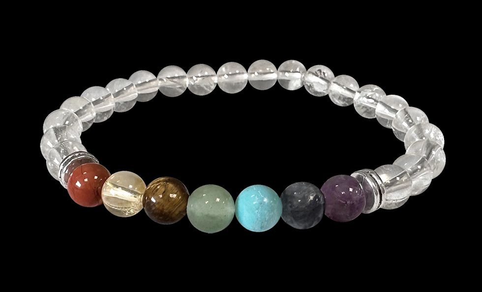 7 chakras Rock crystal A 6mm pearls bracelet