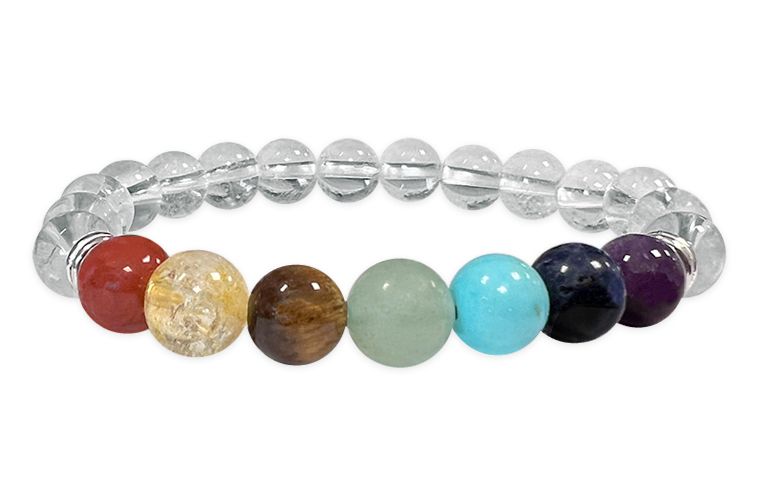 7 chakras Rock crystal A 8mm pearls bracelet
