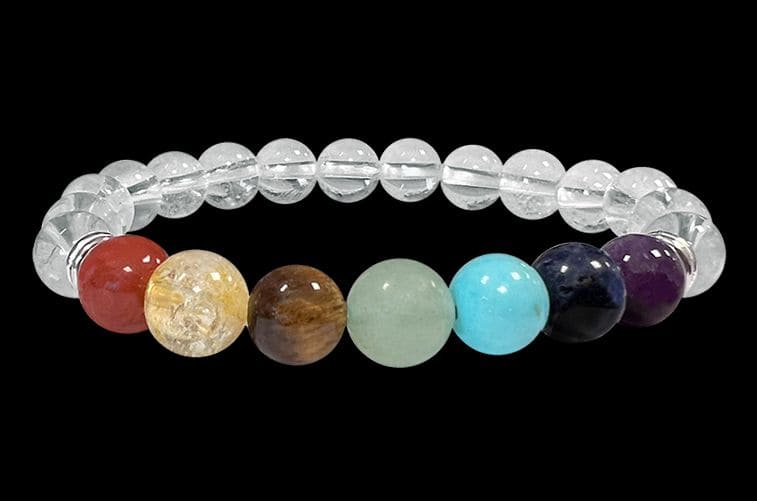 7 chakras Rock crystal A 8mm pearls bracelet