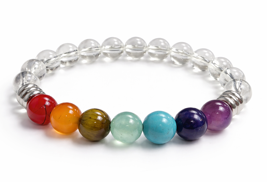 7 chakras Rock crystal A 8mm pearls bracelet