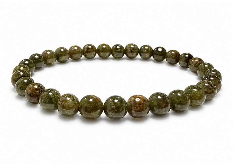 Green Grossular Garnet Bracelet AA 5.5-6.5mm Beads