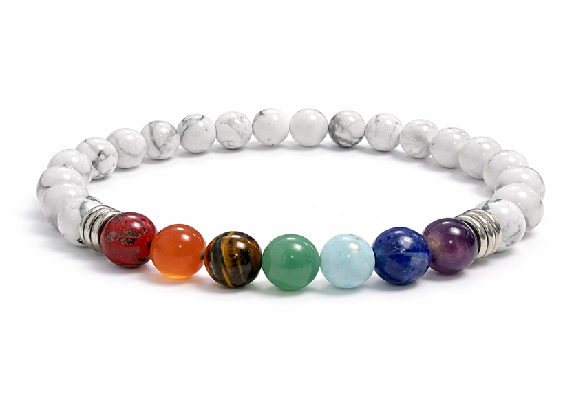 7 chakras Howlite 6mm A pearls bracelet