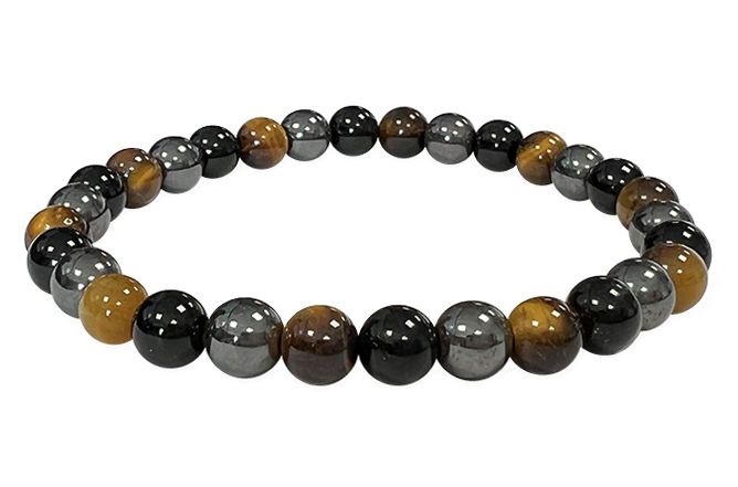 6mm pearls Hematite, Tiger Eye, Black Obsidian bracelet