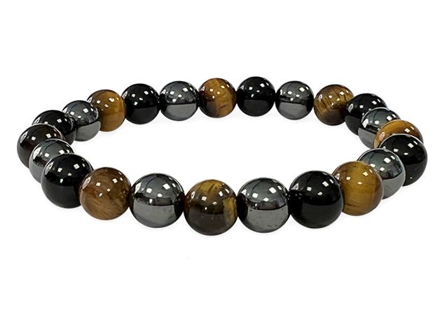 8mm pearls Hematite, Tiger Eye, Black Obsidian bracelet