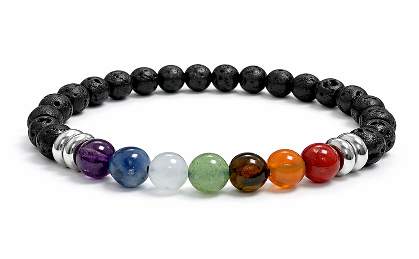 Lava Stone Bracelet 7 chakras A+ beads 6mm