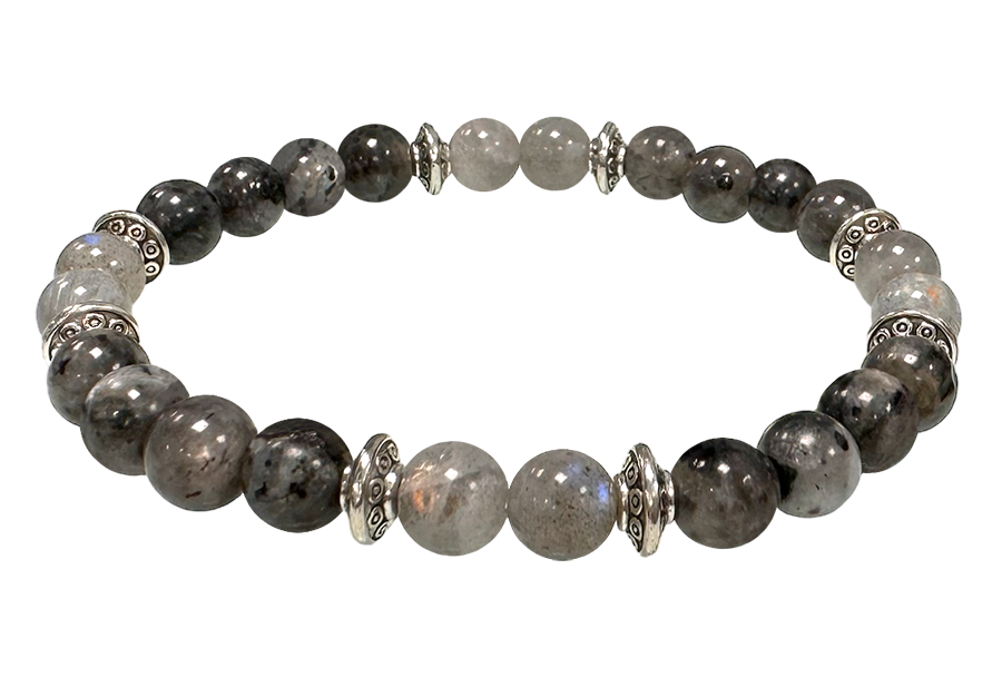 Labradorite, Larvikite & Charms A 6mm pearls bracelacet
