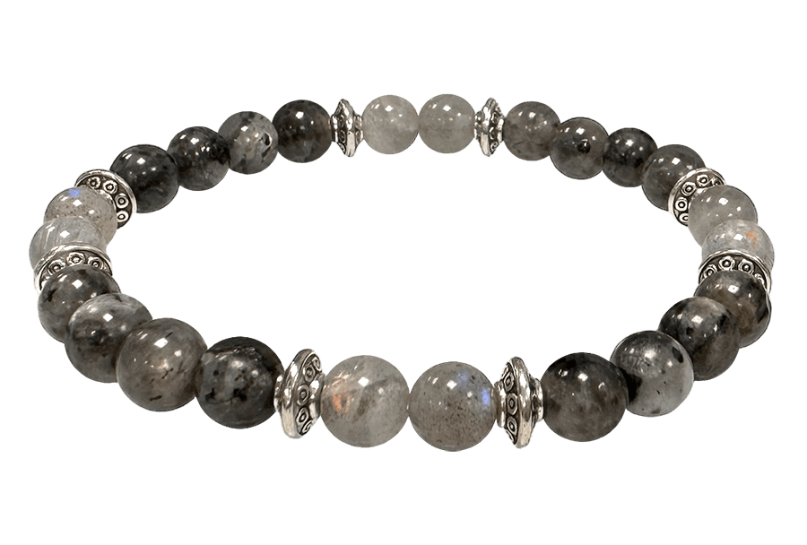 Labradorite, Larvikite & Charms A 6mm pearls bracelacet