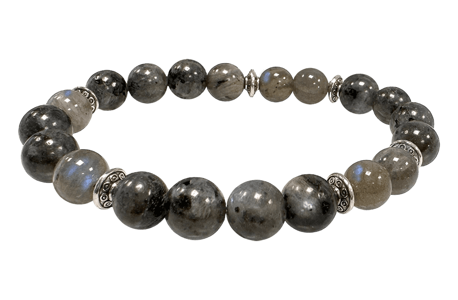 Labradorite, Larvikite &Charms A 8mm pearls bracelacet