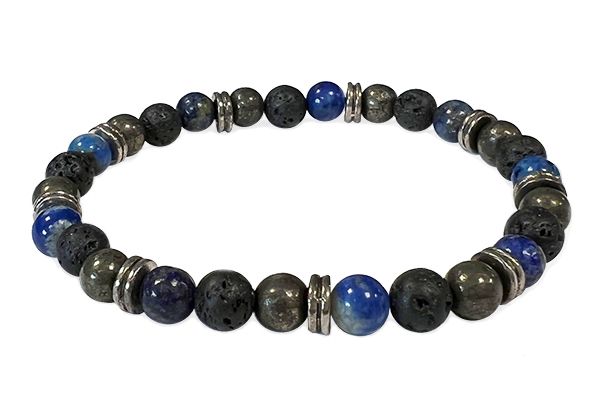 Lapis Lazuli, Pyrite, Lava Stone & Charms A 6mm pearls bracelacet
