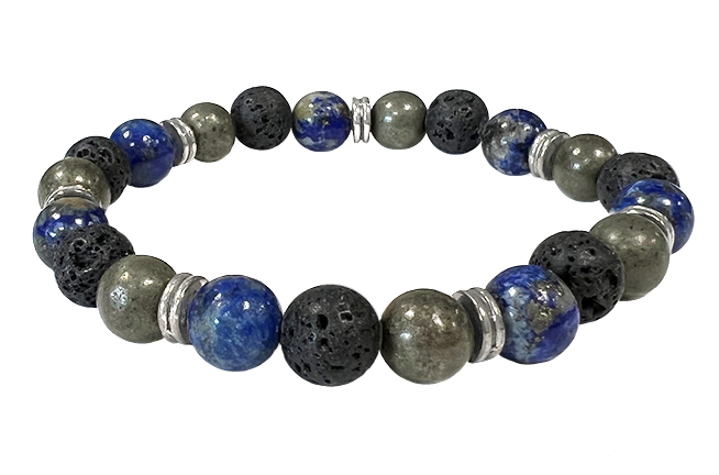 Lapis Lazuli, Pyrite, Lava Stone & Charms A 8mm pearls bracelacet