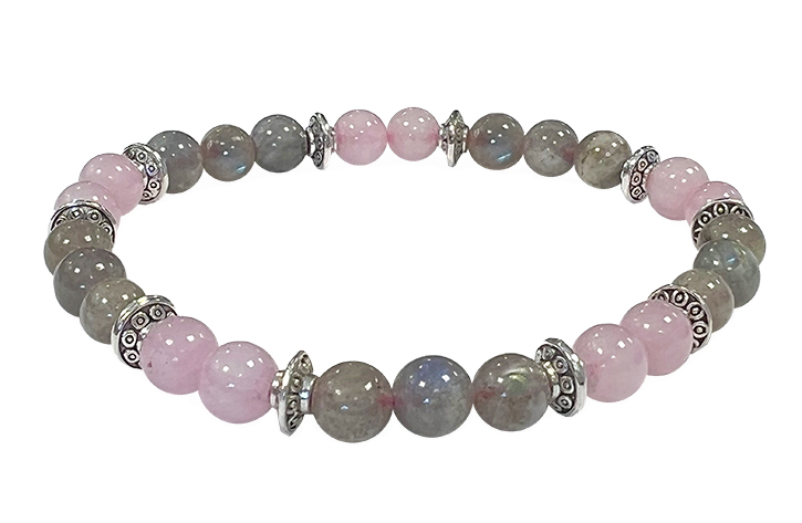 Labradorite, Rose Quartz & Charms A 6mm pearls bracelacet