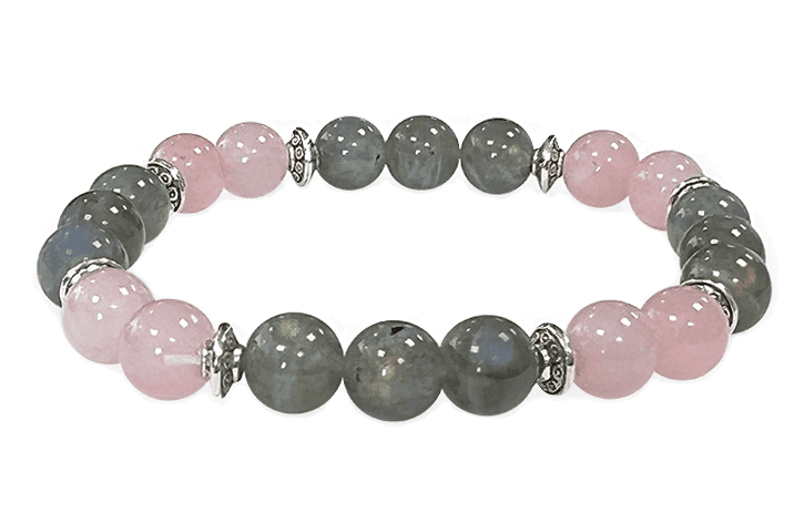 Labradorite, Rose Quartz & Charms A 8mm pearls bracelacet