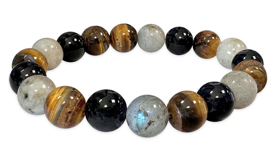 10mm pearls Labradorite, Onyx & Tiger eye bracelet