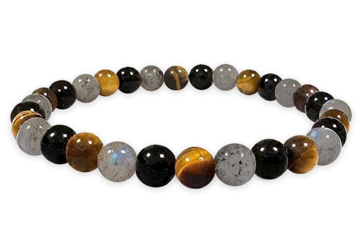 6mm pearls Labradorite, Onyx & Tiger eye bracelet