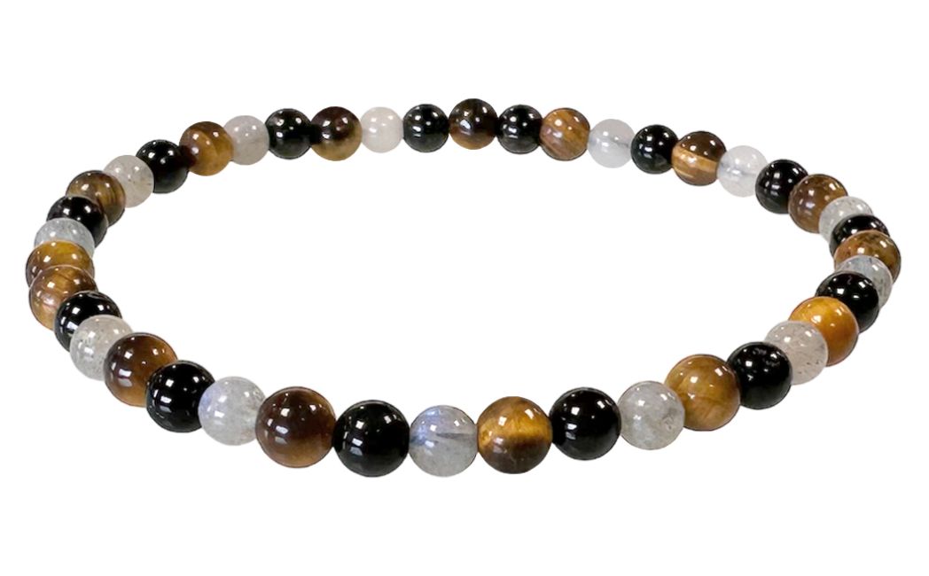 Labradorite bracelet, Tiger eye, Tourmaline A 4mm beads