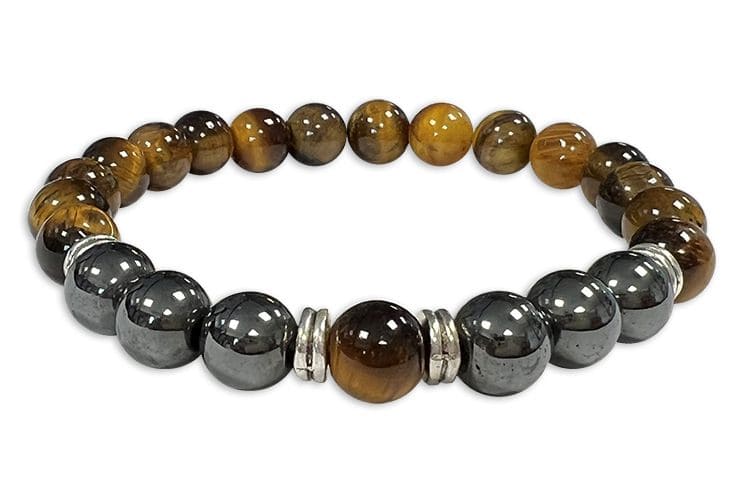 Eye of the Tiger, Hematite & Charms A 8mm pearls bracelacet