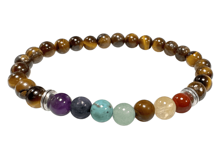 7 chakras Tiger's eye A 6mm pearls bracelet