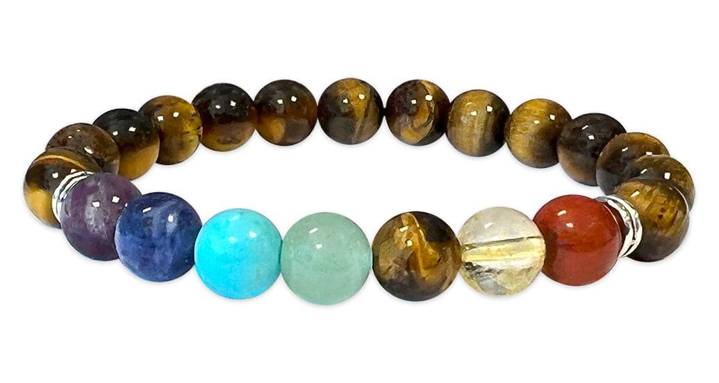 7 chakras Tiger's eye A 8mm pearls bracelet