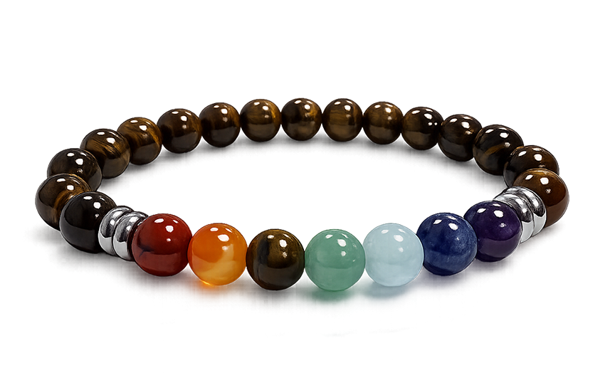 Tiger's Eye Bracelet with 7 Chakras and 8mm Beads