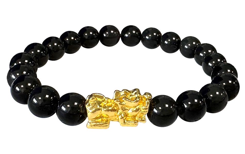 Bracelet Black Obsidian & Pixiu A Beads 8mm