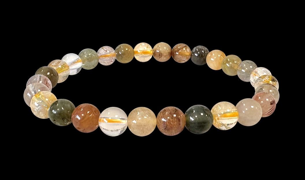 Multicolor Rutilated Quartz  A bracelet 6mm pearls