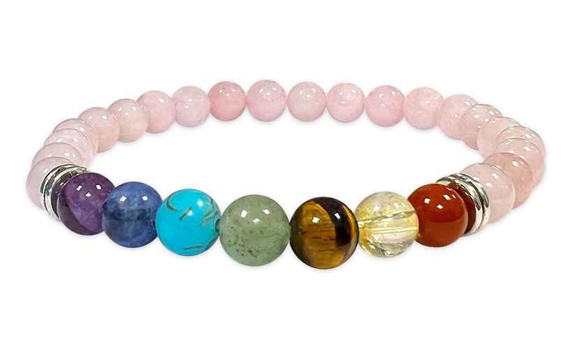 7 chakras Rose quartz 6mm pearls bracelet