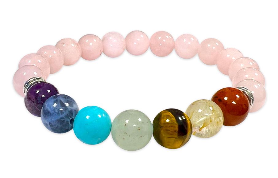 7 chakras Rose quartz 8mm pearls bracelet