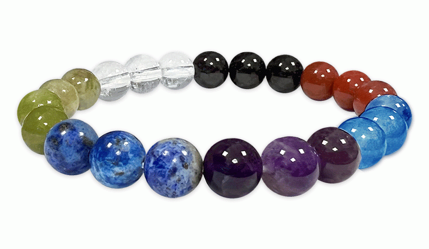7 Chakras stones A 8mm pearls bracelace