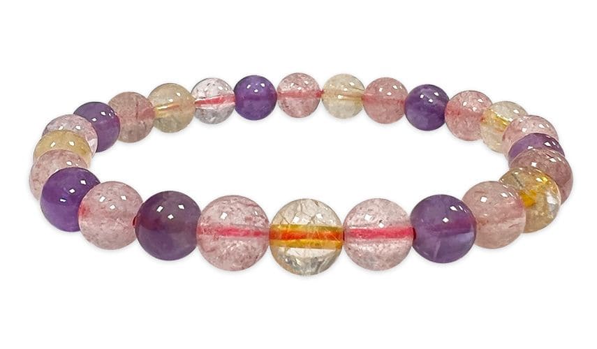 Bracelet Amethyst, Rutilated Quartz, Strawberry Quartz A beads 6mm