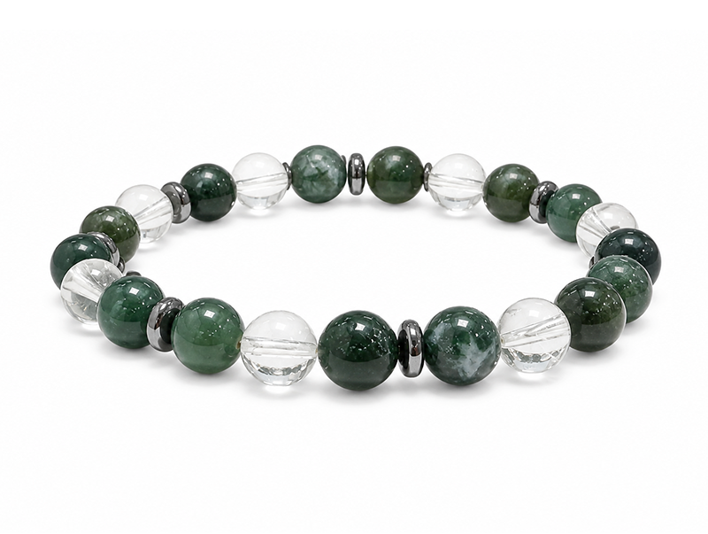 Rock Crystal & Moss Agate Bracelet AA 8mm Beads