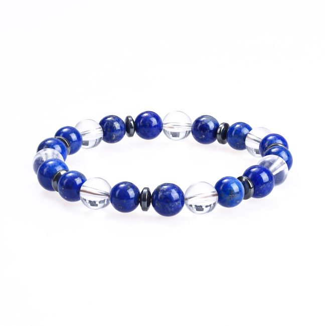 Rock Crystal Bracelet, Lapis-Lazuli beads 8 mm