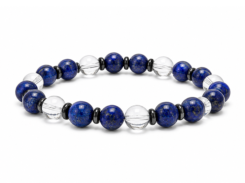 Rock Crystal & Lapis Lazuli Bracelet AA 8mm Beads