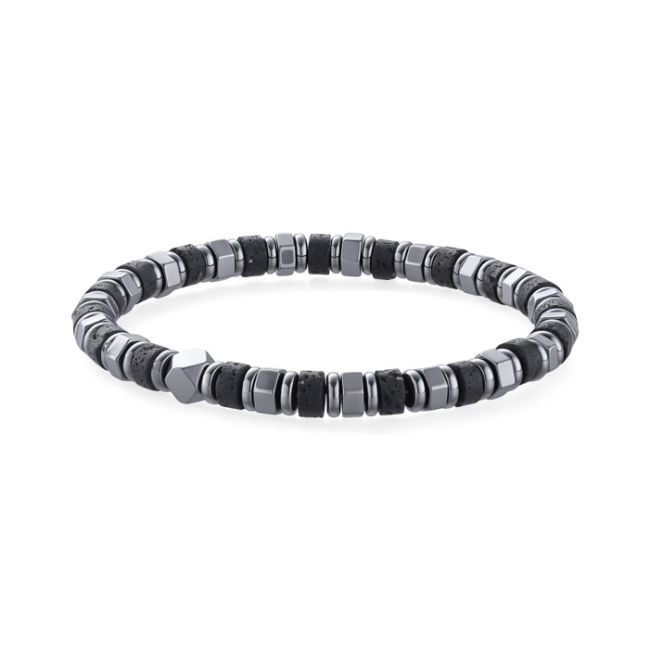 Lava stone bracelet, hematite beads 6 mm