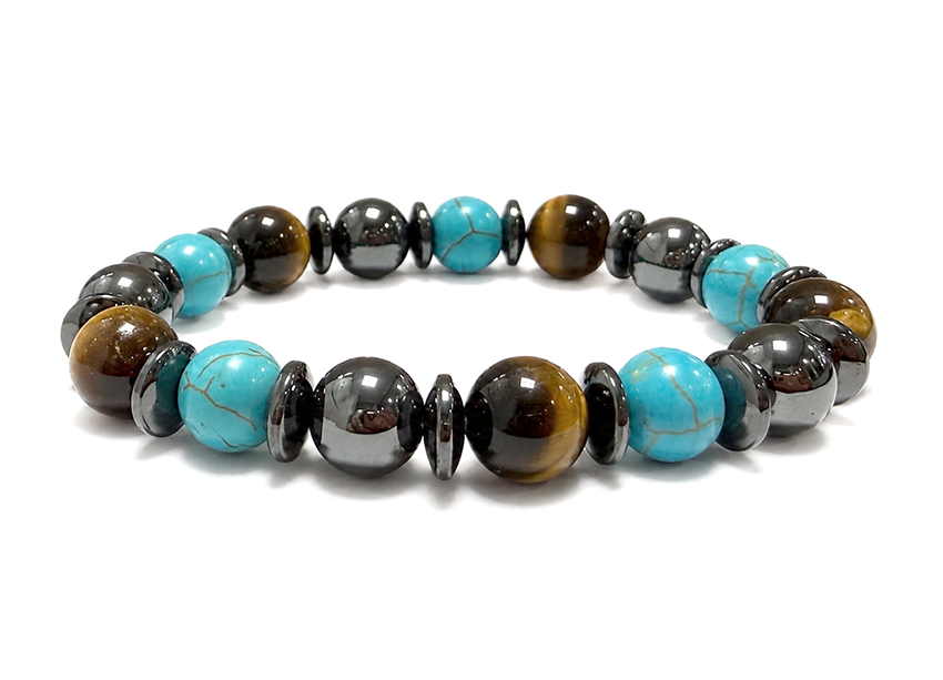 incense at Tiger Eye, Black Onyx & Turquenite Bracelet A 10mm Beads