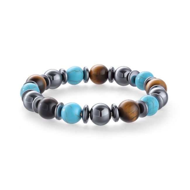 Tiger's Eye, Black Onyx, and Turquenite Bracelet with 10mm Beads