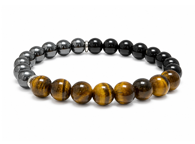 Tiger Eye, Hematite & Black Onyx Bracelet A 8mm Beads