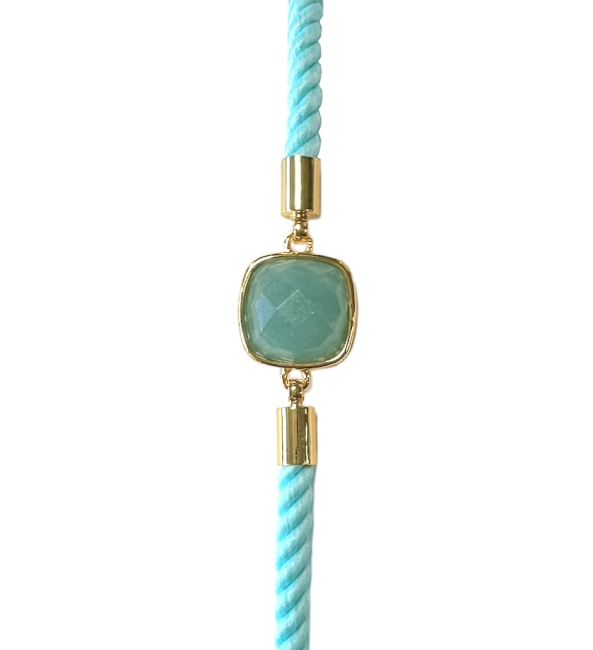 Faceted Square Amazonite Brass Rope Bracelet 11mm