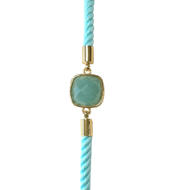 Faceted Square Amazonite Brass Rope Bracelet 11mm